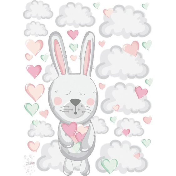 Ambiance-sticker Stickers lapins dans les nuages de coeurs