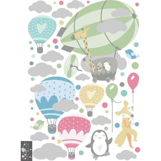 Ambiance-sticker Stickers montgolfières et animaux heureux dans le ciel
