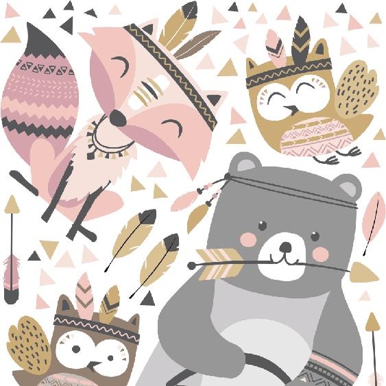 Ambiance-sticker Stickers ourson et les indiens hiboux
