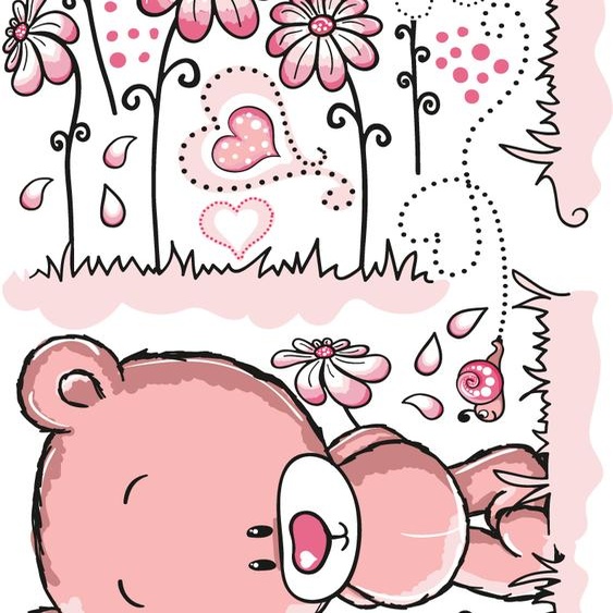 Ambiance-sticker Stickers oursons et son champs de fleurs