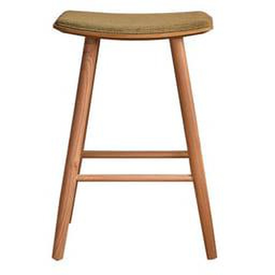 AMBRE  Tabouret en teck massif assise velours cotelé 65 cm