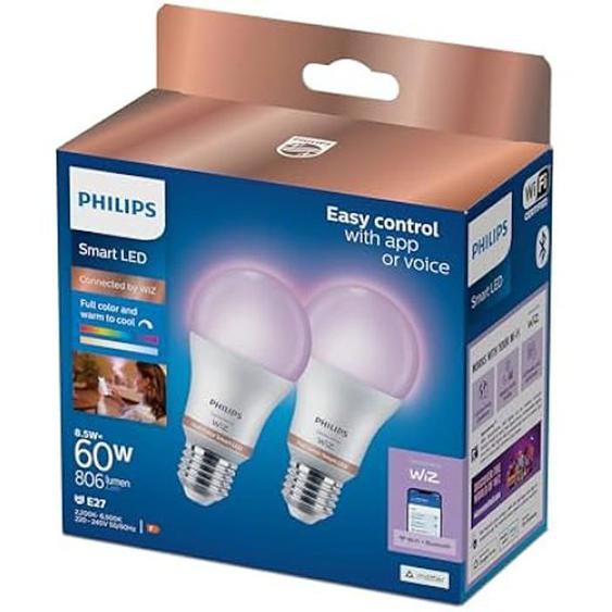 Ampoule LED connectée - PHILIPS - E27 8,5W 806lm - Blanc chaud - Compatible variateur - A+