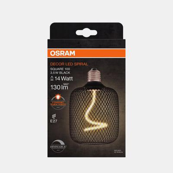 Ampoule LED déco cage métal carré - 14W E27 chaud 130 lm - noir