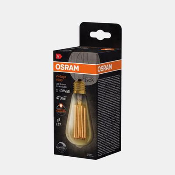 Ampoule LED Edition 1906 Edison clair filament or fin variable - 40W - 470lm - E27 - blanc chaud