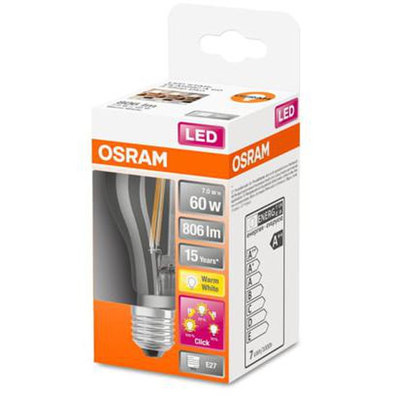 Ampoule LED standard 3 temps verre clair E27 7W=60 chaud dimmable