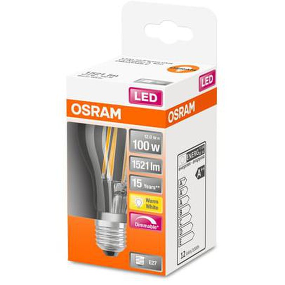 Ampoule LED standard verre clair E27 12W=100 chaud dimmable