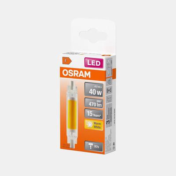 Ampoule R7S LED crayon slim line - verre - 40W - 78 mm - blanc chaud