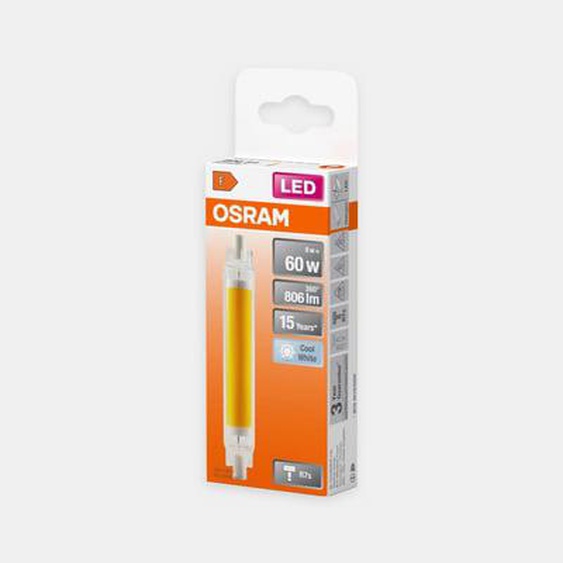 Ampoule R7S LED crayon slim line verre - 60W - 118 mm - blanc froid