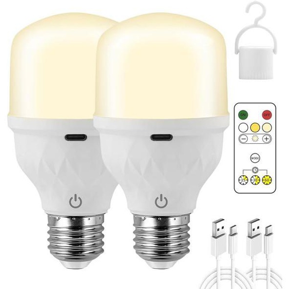 Ampoule Rechargeable Usb Avec Télécommande,5W Led Dimmable Ampoule Sans Fil Touch Control,E27 2600Mah Batterie Ampoules Avec Timing