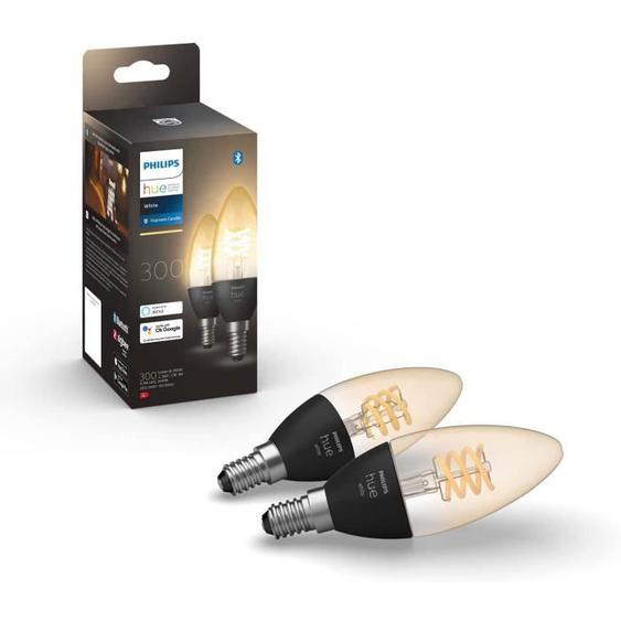 Philips Hue White, ampoule LED connectée Filament flamme E14, pack de 2