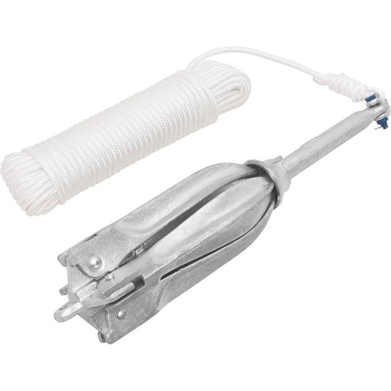 Ancre pliable avec corde argenté 12 kg fonte galvanisée à chaud