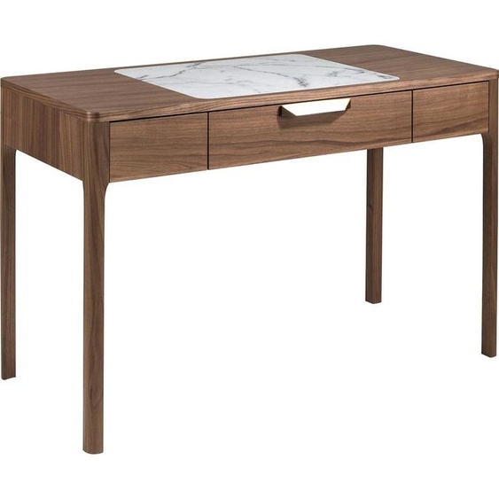 Angel Cerdá Coiffeuse en bois de noyer avec plateau en verre blanc et gris brillant imitation marbre 7043