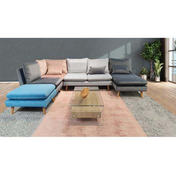 Angle pour canapé modulable en velours gris clair - LASSIE Meubletmoi