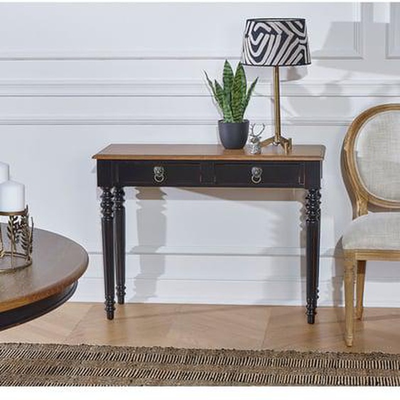 ANGLOIS - Console dentrée style shabby chic, plateau en chêne, patine