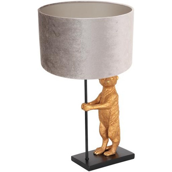 Lampe de table, suricate doré, textile gris, noir, H 55cm