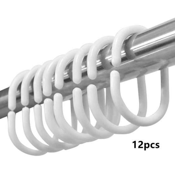 Anneaux de Rideaux, Crochets de Rideau de Douche en Plastique en Forme de C,pour Salle de Bain,Maison,Rideau de Porte,Fenêtre,12pcs