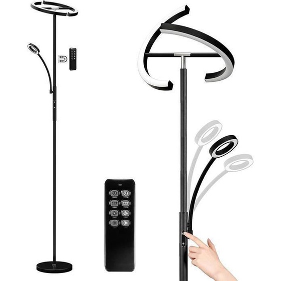 Anten Lampadaire LED Dimmable KAKA Noir | 20W avec Liseuse 7W, Télécommande, 4 Températures de Couleur