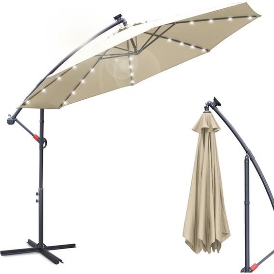 Aopunly Parasol avec éclairage LED Ø350cm Parasol ampli 360° pivotant Parasol de jardin Pavillon Beige