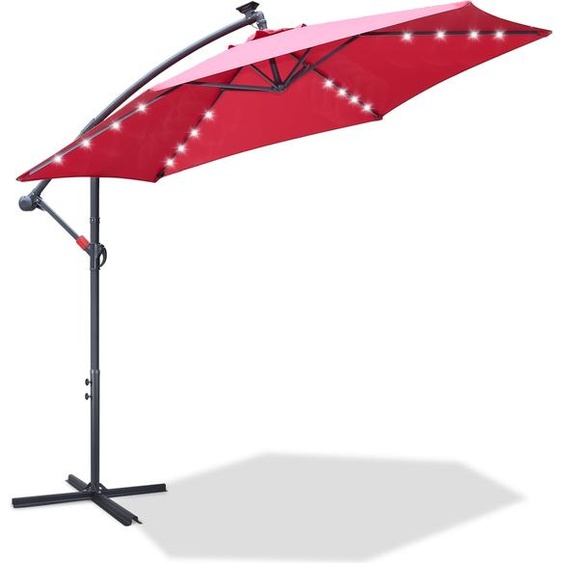 Aopunly Parasol Parapluie 300 cm avec LED, protection UV, manivelle -Rouge