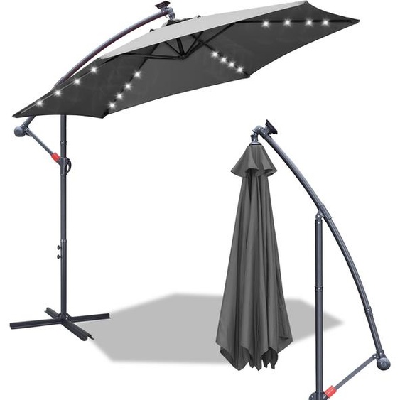 Aopunly Parasol Parapluie 350 cm avec LED, protection UV, manivelle -Gris