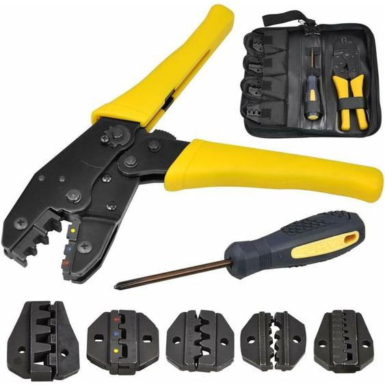 Aougo - 5 en 1 Pince à Sertir à Cosses pour Connecteurs Isolés et Non Isolés avec 1 Tournevis et Sac Outil Sertissage Cable