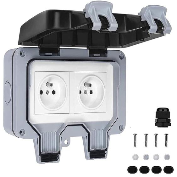 Prise Étanche Double Prise Electrique Extérieure IP66 Étanche Prise Murale 16A