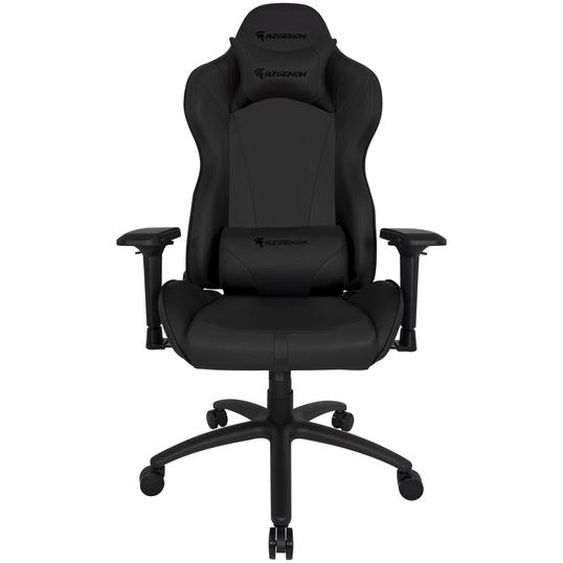 Apollon Fauteuil Gamer ergonomique simili cuir - Accoudoirs 4D + 2 coussins amovibles pour lombaires et tête - Inclinaison et hauteur réglable - Noir