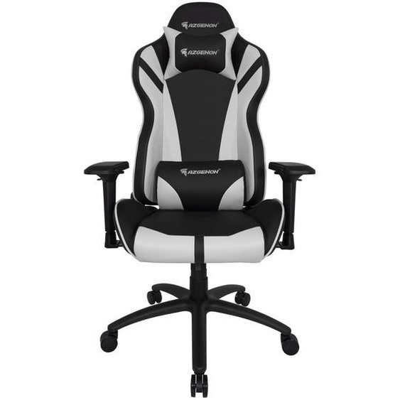 Apollon Fauteuil Gamer ergonomique simili cuir - Accoudoirs 4D + 2 coussins amovibles pour lombaires et tête - Inclinaison et hauteur réglable - Noir et Blanc