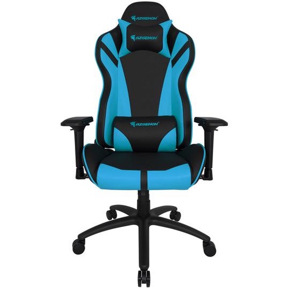 Apollon Fauteuil Gamer ergonomique simili cuir - Accoudoirs 4D + 2 coussins amovibles pour lombaires et tête - Inclinaison et hauteur réglable - Noir et Bleu