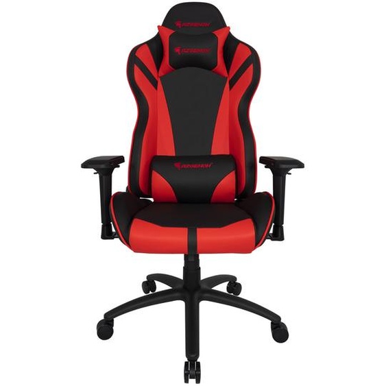Apollon Fauteuil Gamer ergonomique simili cuir - Accoudoirs 4D + 2 coussins amovibles pour lombaires et tête - Inclinaison et hauteur réglable - Noir et Rouge