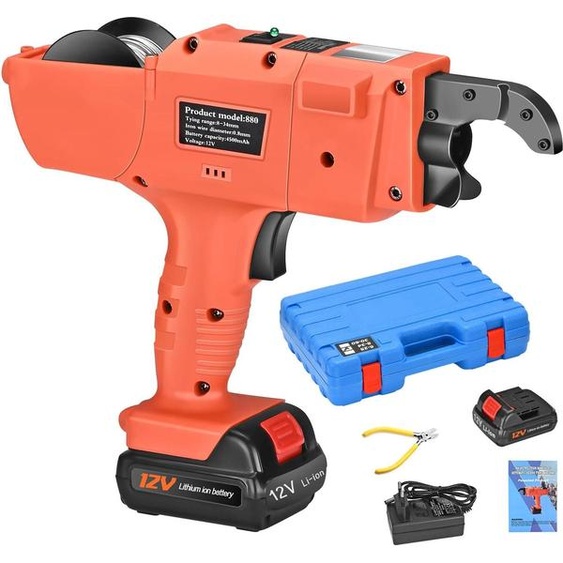 Appareil de liage darmature - Automatique 12 V - Plage 8-34 mm - Fonctionnement sur batterie - Sans fil - Liage rapide - Orange