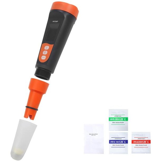 Appareil de mesure du pH SucceBuy, avec une plage de mesure de 0 à 14, une sonde étanche (IP68), un kit de pH-mètre comprenant de la poudre de calibration, un écran en acier inoxydable, adapté à leau potable, à lhydroponie et à leau des aquariums