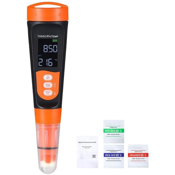 Appareil de mesure du pH - Testeur pH/EC/TDS - Sonde étanche IP68 - Mesure multiparamétrique - Kit de testeur portable avec poudre de calibration - Écran en acier inoxydable - Testeur deau pour lanalyse de la qualité de leau