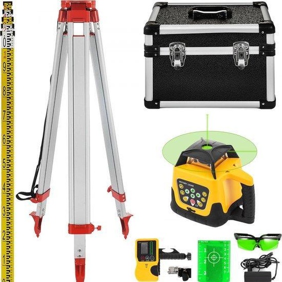 Appareil de mesure laser - Laser rotatif - Appareil de mesure doutils - Alignement - Longueur donde 635 nm - Portée 500 m - Laser vert - Avec trépied - Précision de 1 mm / 1,5 m