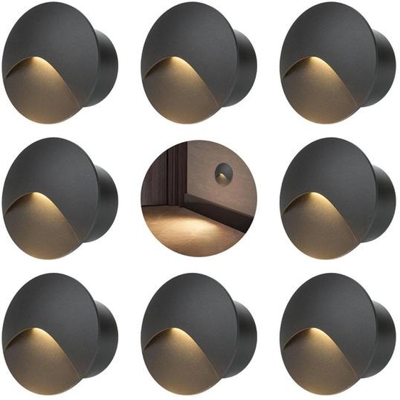 Applique encastrée pour marches descalier, 230V, 3W, support mural rond en aluminium de 60mm, lumière blanc chaud 3000K