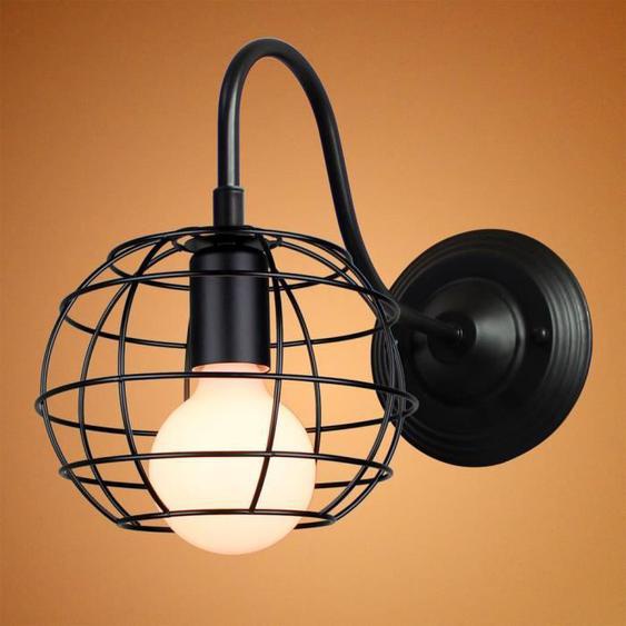 Applique Murale Cage en Fer Lampe Vintage Lampe de Salon-Couloir - IDEGU - Noir - E27 - Métal - Extérieur - 40W