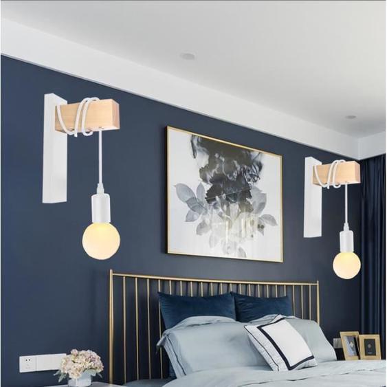 Applique Murale Rétro en Bois/Métal Industriel Blanc - IDEGU - Fusion - E27 - 2 ampoules - 40W
