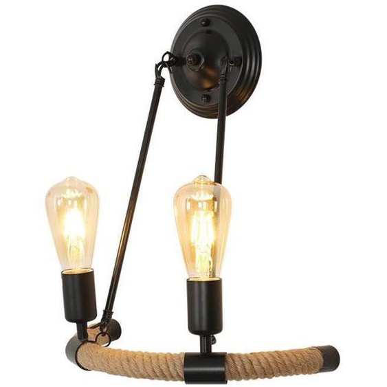 Applique murale rétro en corde de chanvre E27 - DELIPOP - Noir - Chambre - 60W