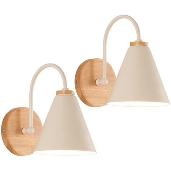 Applique Murale Vintage 2 Pack, Zaku Lampe Murale Intérieur Industrielle E27, Spot Mural Fer Bois Rétro, Blanc (sans Ampoules)