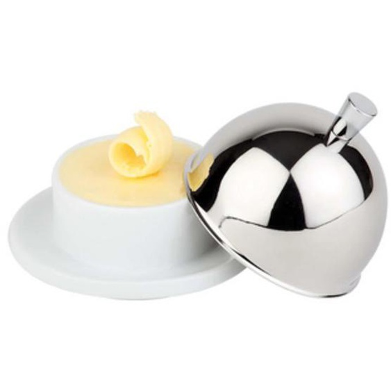 Beurrier, en acier inoxydable/porcelaine