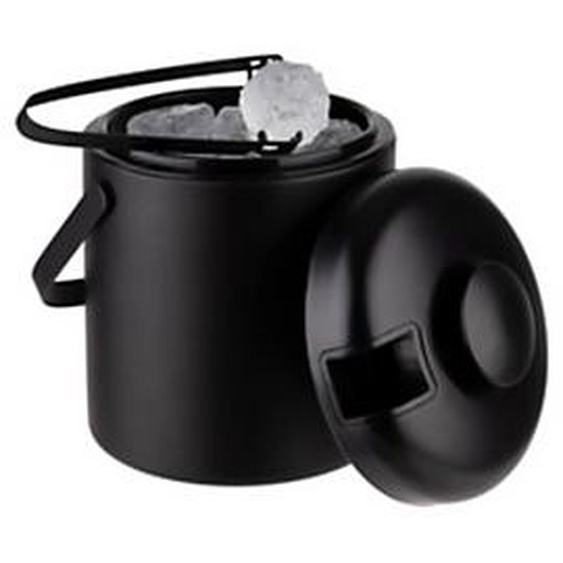 APS Seau à glaçons, en acier inoxydable, 1,3 litre, noir
