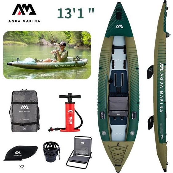AQUA MARINA CALIBER Kayak Bateau Gonflable pour la Pêche 2 Personnes Kayak Sports Nautiques Bateau Canot PVC Canot Radeau Siège 398x98cm