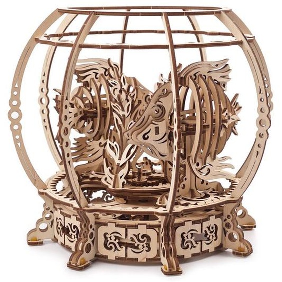Aquarium Mécanique – Maquette En Bois À Construire, Puzzle 3d À Ressort Avec Poissons Animés Brown