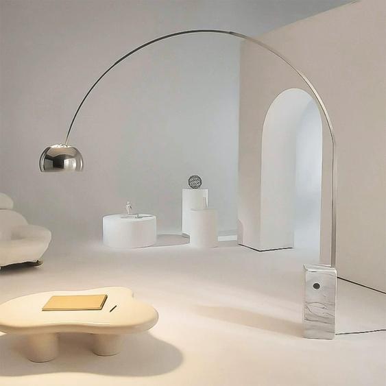ARABELLA Lampadaire avec arc en inox et pied en marbre blanc - hauteur 240 cm, largeur 220 cm, E27