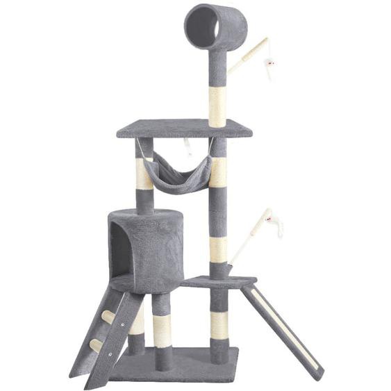 Vounot - Arbre à chat 154cm avec griffoir, niche et plateforme - Gris - Arbre à grimper pour chats
