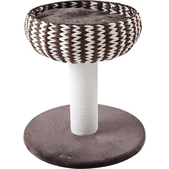 Arbre à chat - 4 niveaux - 50×50×52 cm - Colonnes griffoirs avec corde en papier - Lit douillet avec coussin en peluche - Panneau de particules - Marron café