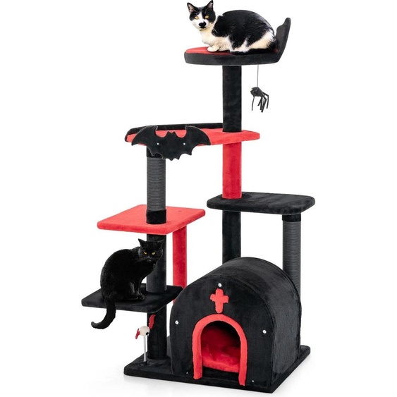 Arbre à chat - Arbre à grimper 134 cm - 5 niveaux - Colonnes à griffer - Grotte pour chat - Plateformes - Balle suspendue - Revêtement en tissu - Noir