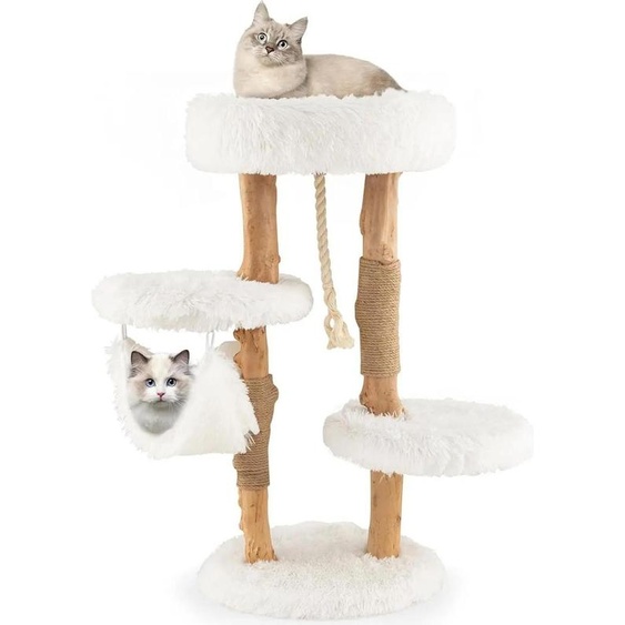 Arbre à chat - Arbre à grimper - 4 niveaux - Hamac - Plateforme et couchage - Colonnes à griffer en jute - Bois - 41 x 41 x 87 cm