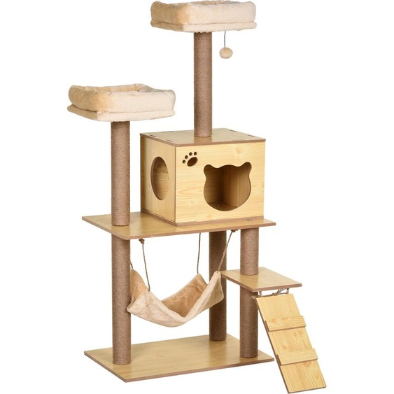 Arbre à chat - Arbre à grimper pour chats - Hauteur 130 cm - 5 niveaux - 2 surfaces de repos - Colonnes à griffer en jute - 60x40 cm - Jaune