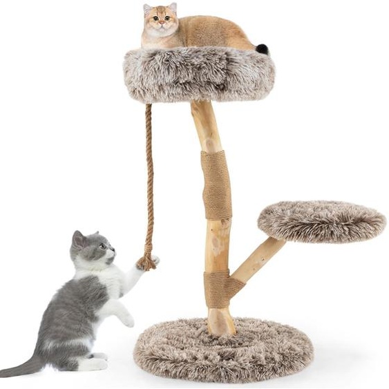 Arbre à chat - Arbre descalade / Meuble pour chat - Hauteur 90 cm - 3 niveaux - 3 surfaces de repos en peluche - Colonnes à griffer en corde et jute - Bois